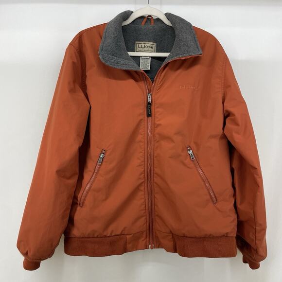 LL Bean Size M Warm Up Fleece Lined Bomber Jacket Y2K Copper Orange Men's Zip Up - Picture 1 of 10